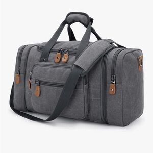 Plambag Gray Canvas Duffel Bag Pockets Waterproof Weekender Luggage NWT